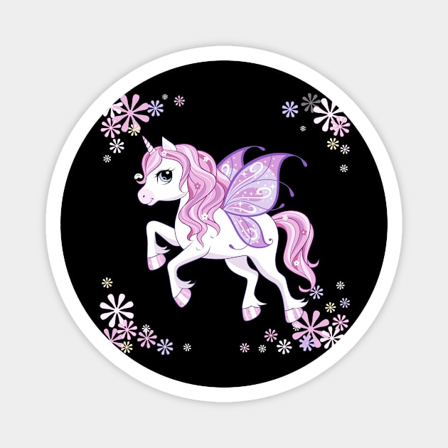 cute little unicorn character with butterfly wings pink Magnet by Tshirt lover 1